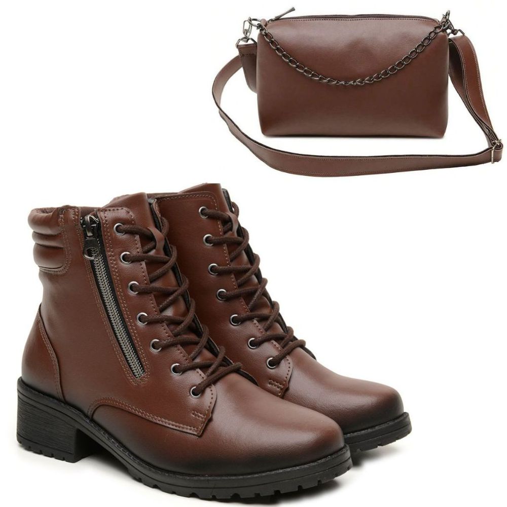 Bota Feminina Thais com Bolsa - Marrom - THAIS CAF... - LARETTO