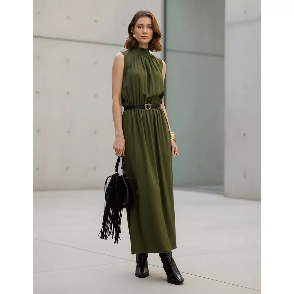 VESTIDO SUPER MIDI VERDE MUSGO - Le Preppy