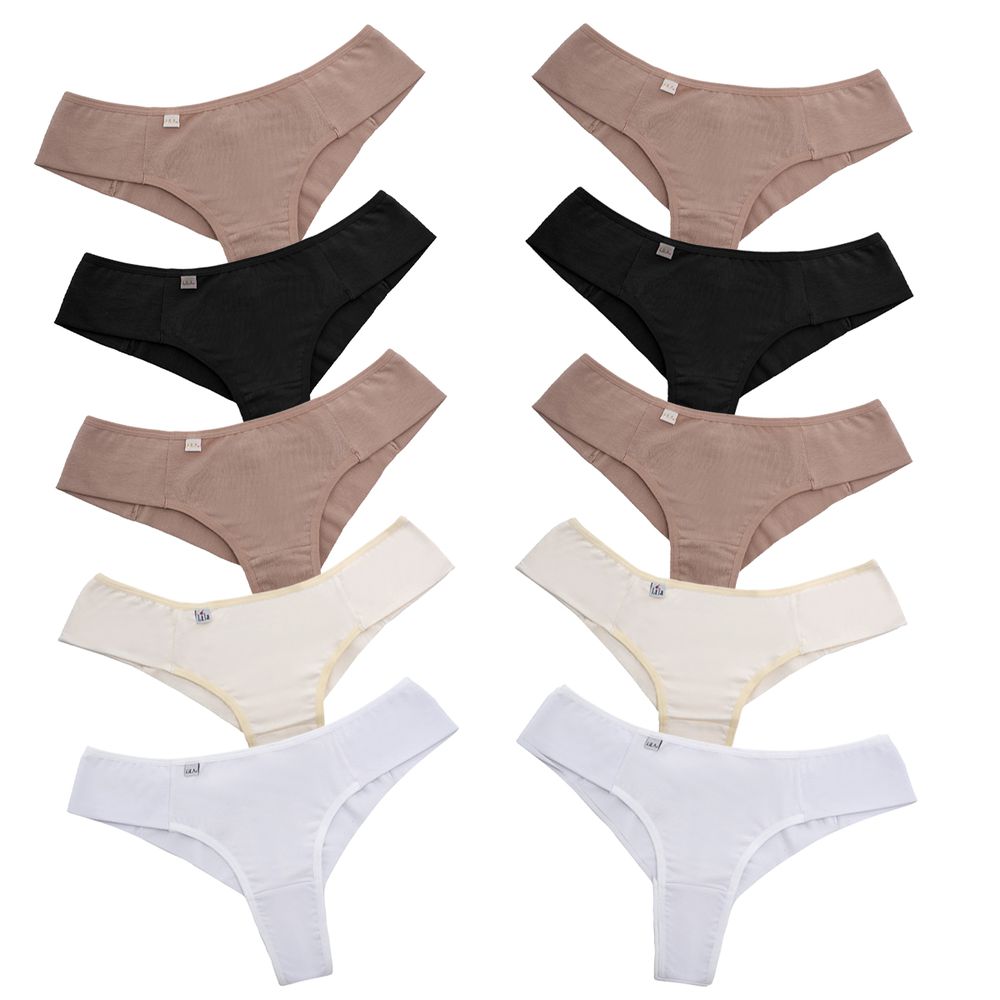 Kit 10 Calcinhas Fio Duplo Algodão 0009 - Cores Sortidas - LILA LINGERIE