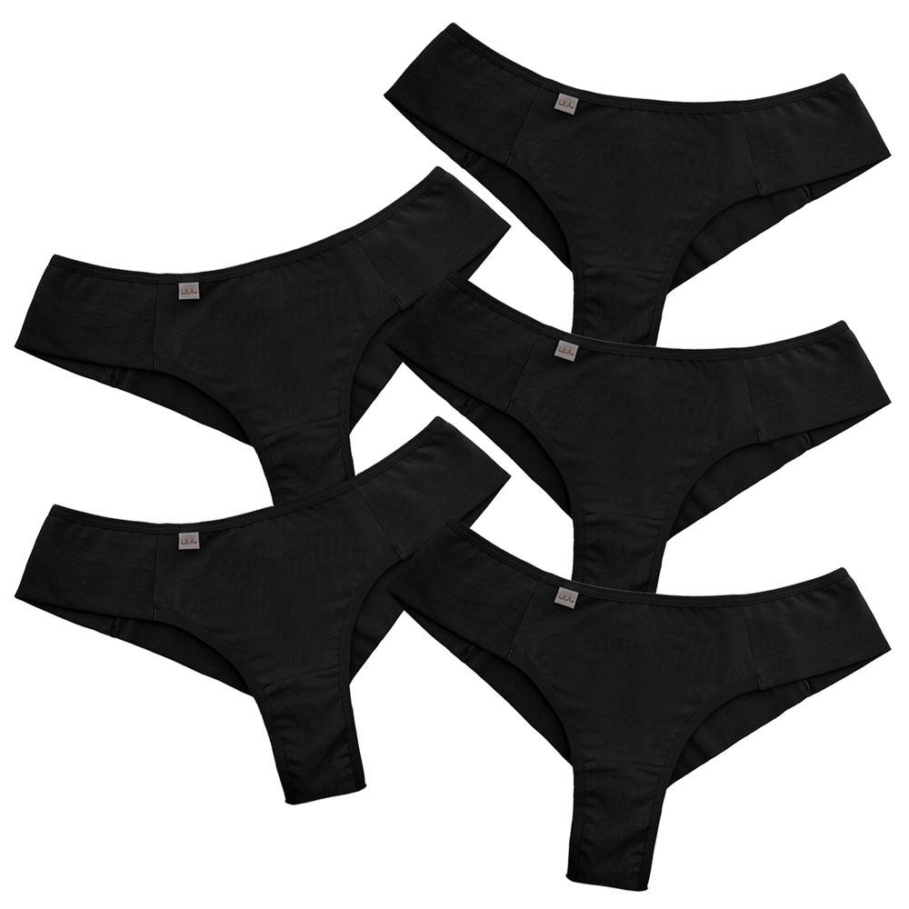 Kit 5 Calcinhas Fio Duplo Algodão 0009 - Preto - LILA LINGERIE