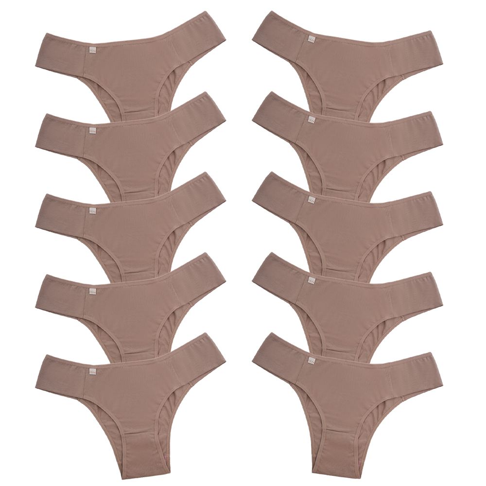 Kit 10 Calcinhas em Algodão Lateral Tecido Duplo 0010 - CHOCOLATE - LILA LINGERIE