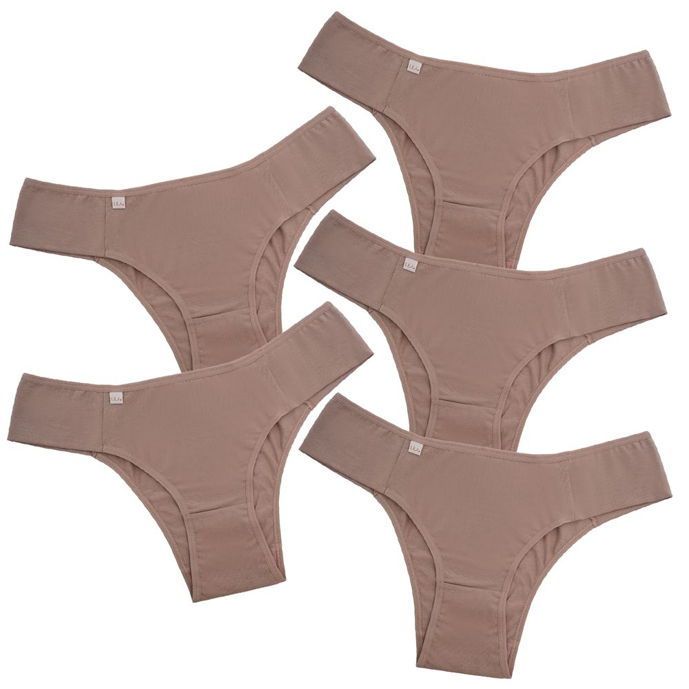 Kit 5 Calcinhas em Algodão Lateral Tecido Duplo 0010 - CHOCOLATE - LILA LINGERIE