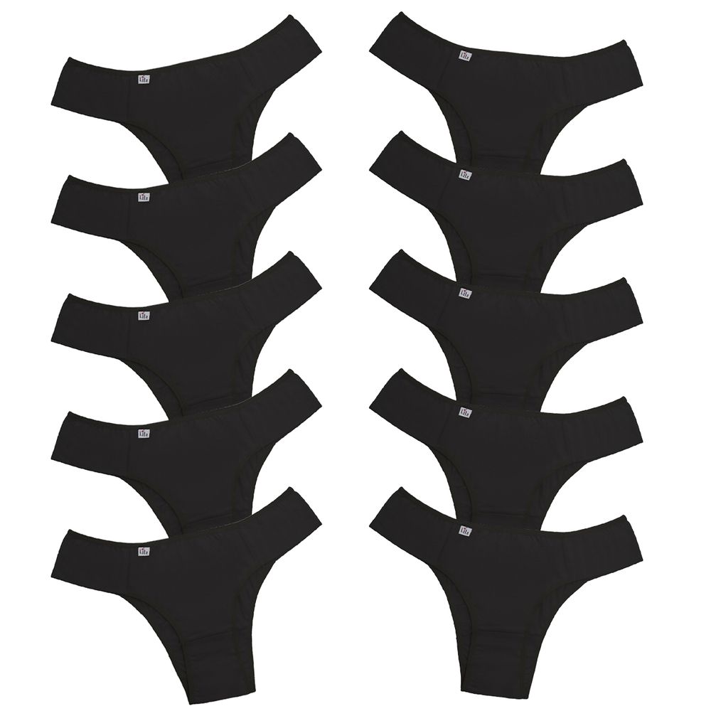 Kit 10 Calcinhas em Algodão Lateral Tecido Duplo 0010 - PRETO - LILA LINGERIE