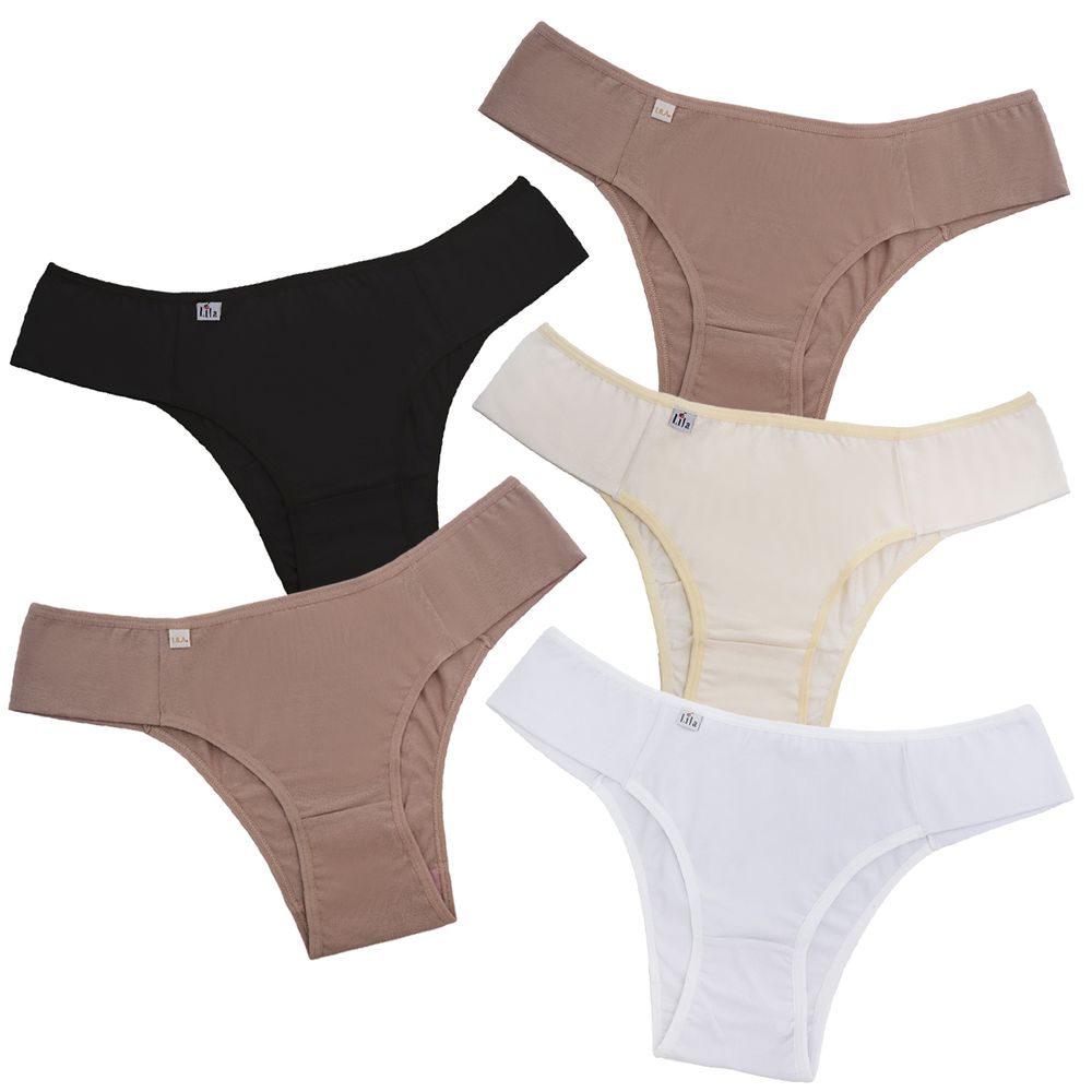 Kit 5 Calcinhas em Algodão Lateral Tecido Duplo 0010 - Varias Cores - LILA LINGERIE