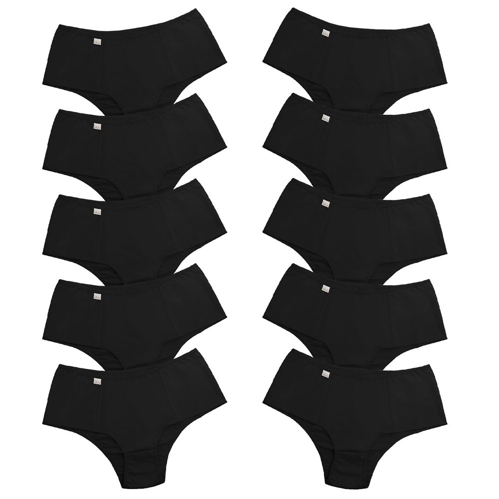 Kit 10 Tangas Cós Alto Algodão 0029 - PRETO - LILA LINGERIE