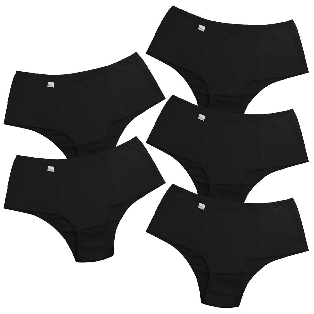 Kit 5 Tangas Cós Alto Algodão 0029 - PRETO - LILA LINGERIE
