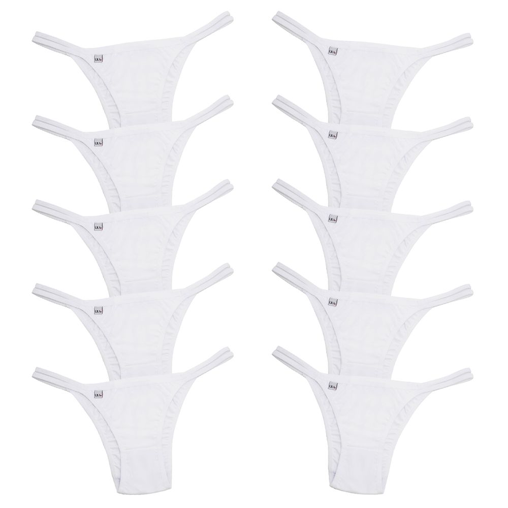 Kit 10 Calcinhas Tradicional em Tiras 0075 - BRANCO - LILA LINGERIE