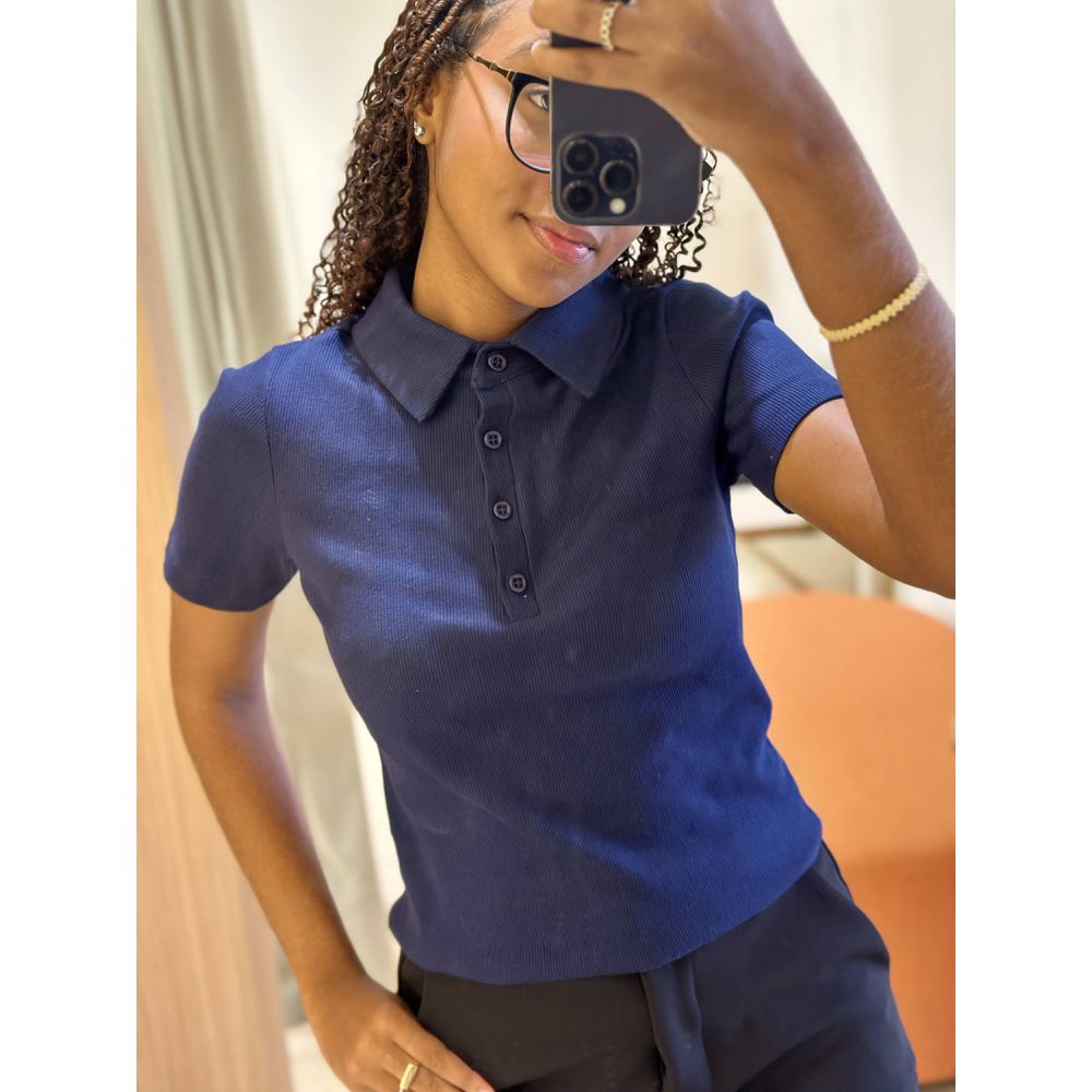 Blusa Polo Isis Azul - Loja Gabriela Ribeiro