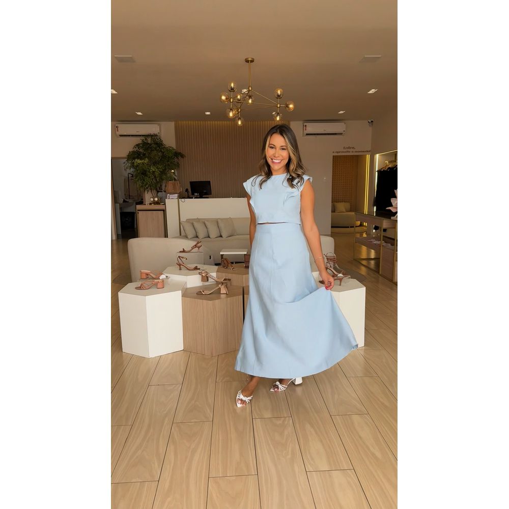 Conjunto Saia Longa E Blusa Cropped Lorena Azul - Loja Gabriela Ribeiro
