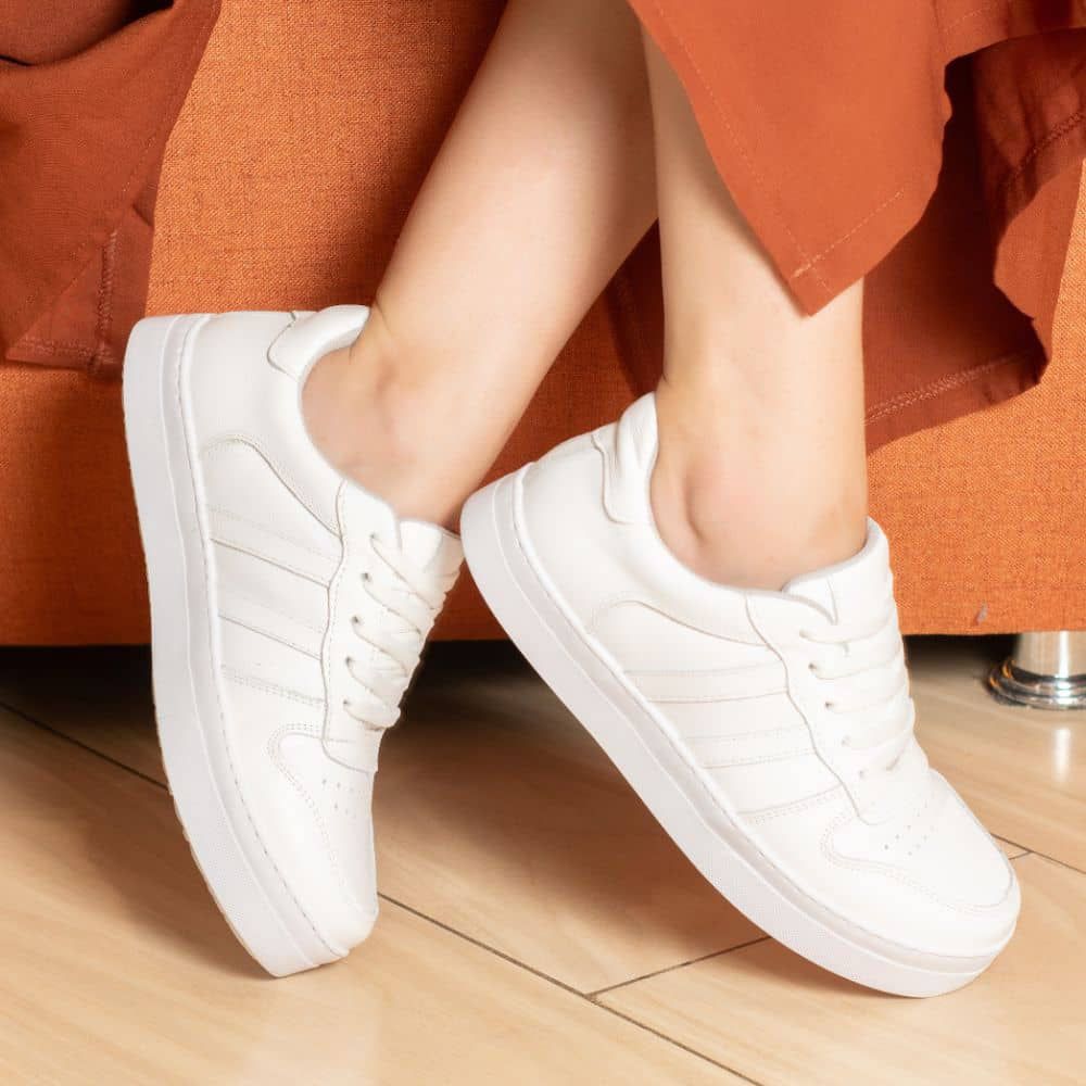 Tênis Casual Hannah Em Couro Branco/ Branco