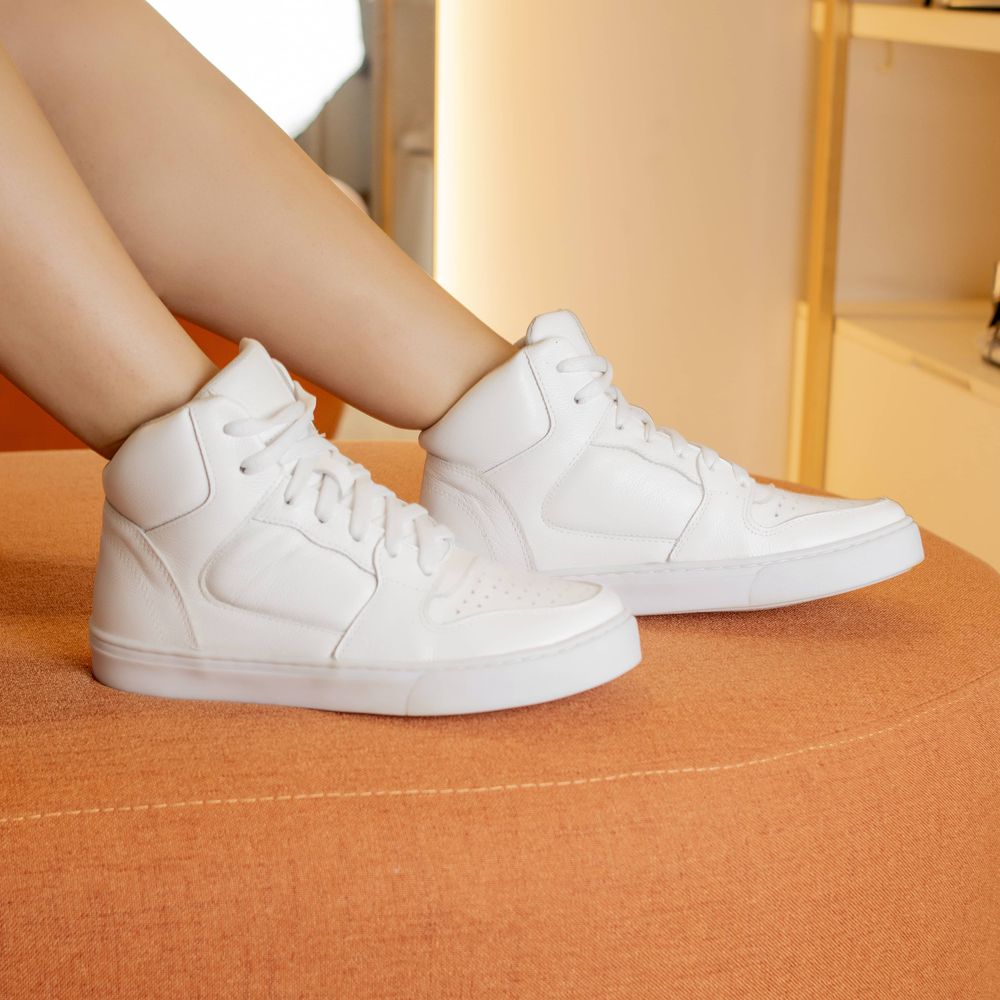 Tênis Feminino Casual Joy Em Couro Branco