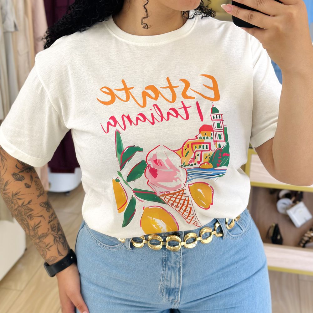 T-shirt Ana Italiana Off-white - Loja Gabriela Ribeiro