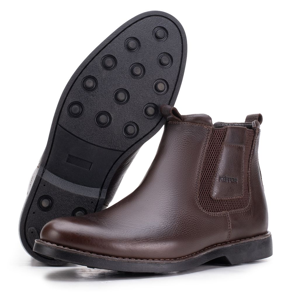 Bota Masculina Chelsea Em Couro Café Legítimo Kéff... - KÉFFOR Calçados