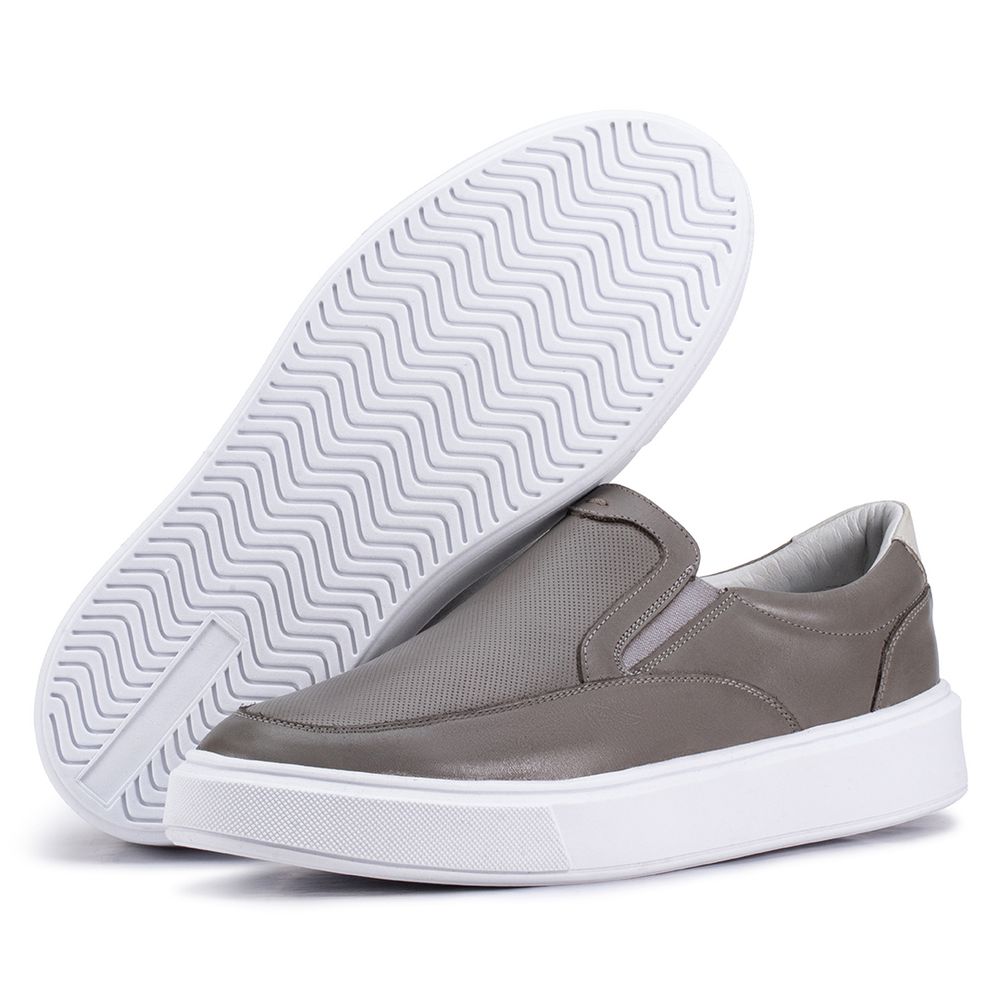 Mocassim Compass 325 De Couro Cinza Confortável C... - KÉFFOR Calçados