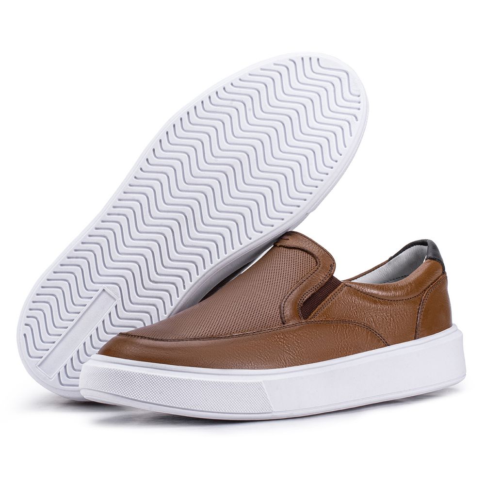 Mocassim Compass 325 De Couro Caramelo Confortável... - KÉFFOR Calçados