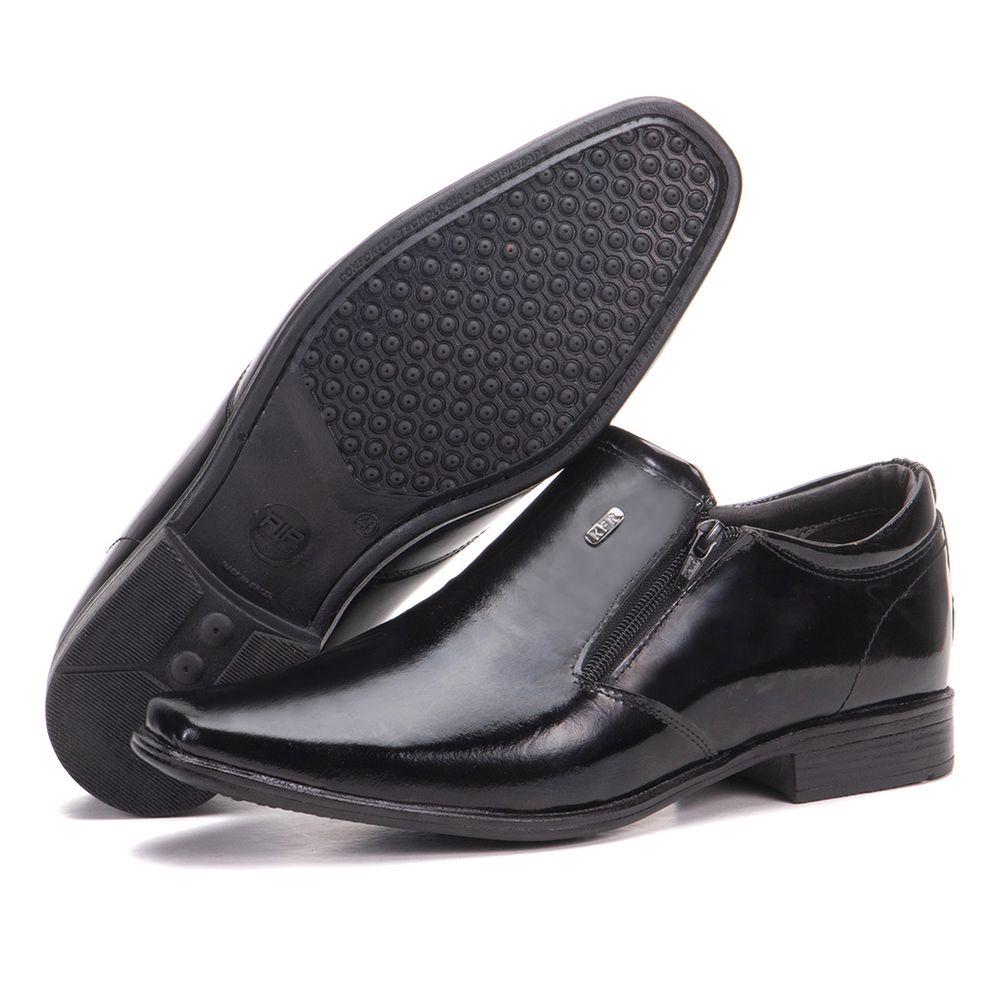Sapato Social Couro Legítimo Verniz Preto Com Zípe... - KÉFFOR Calçados