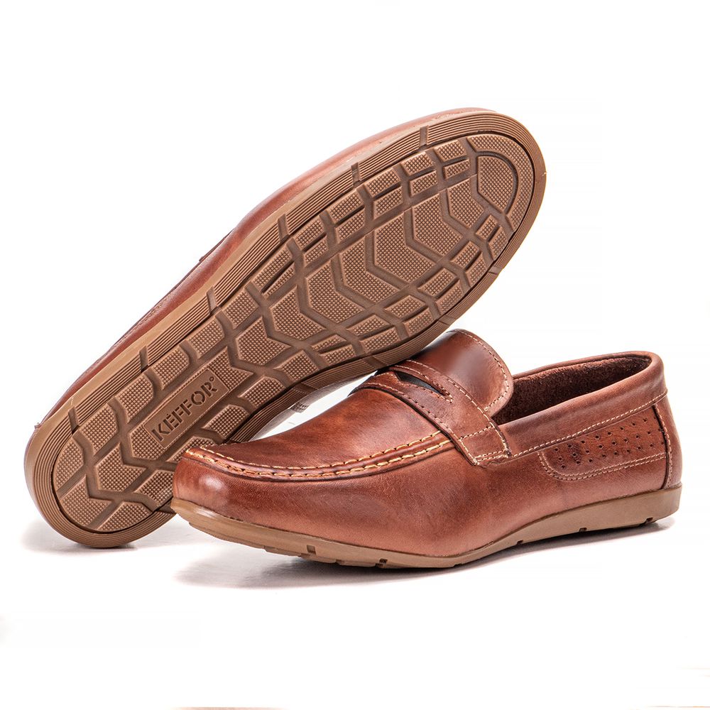 Mocassim Masculino De Couro Mogno Leve Confortável... - KÉFFOR Calçados