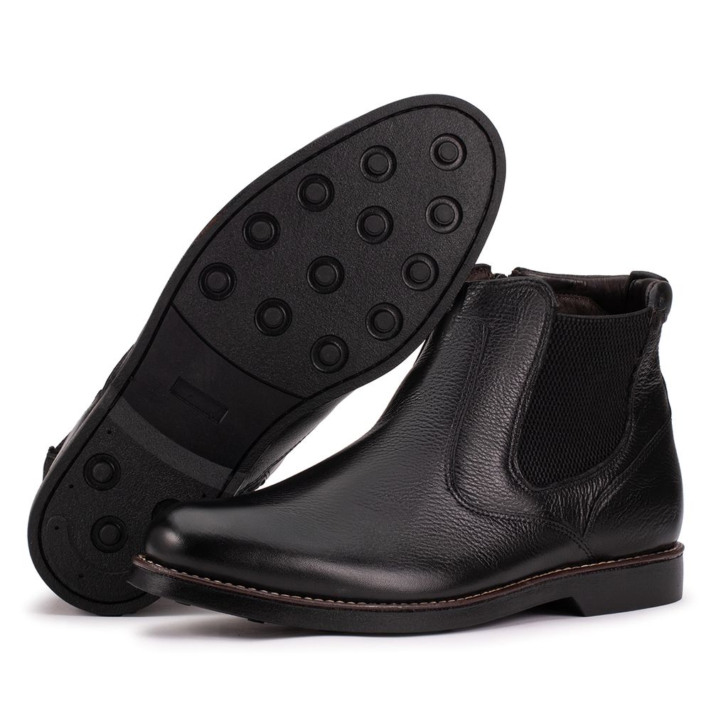 Bota Chelsea Couro Legítimo Preto Bico Redondo Con... - KÉFFOR Calçados