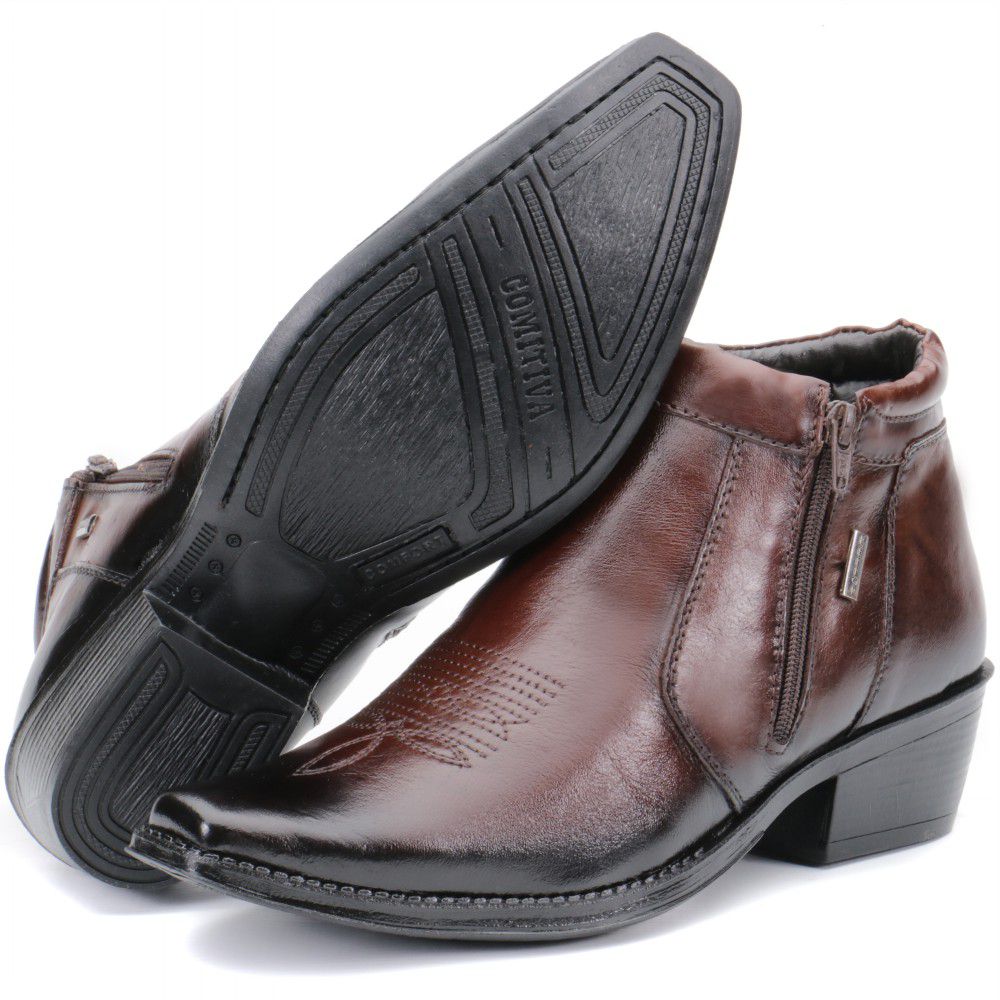 Bota Masculina Em Couro Bico Fino Café Kéffor Linh... - KÉFFOR Calçados