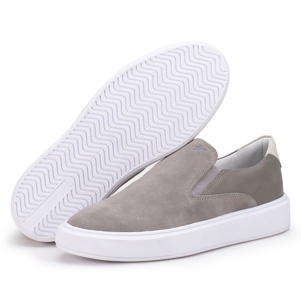 Mocassim Compass 305 De Couro Cinza Confortável Ca... - KÉFFOR Calçados