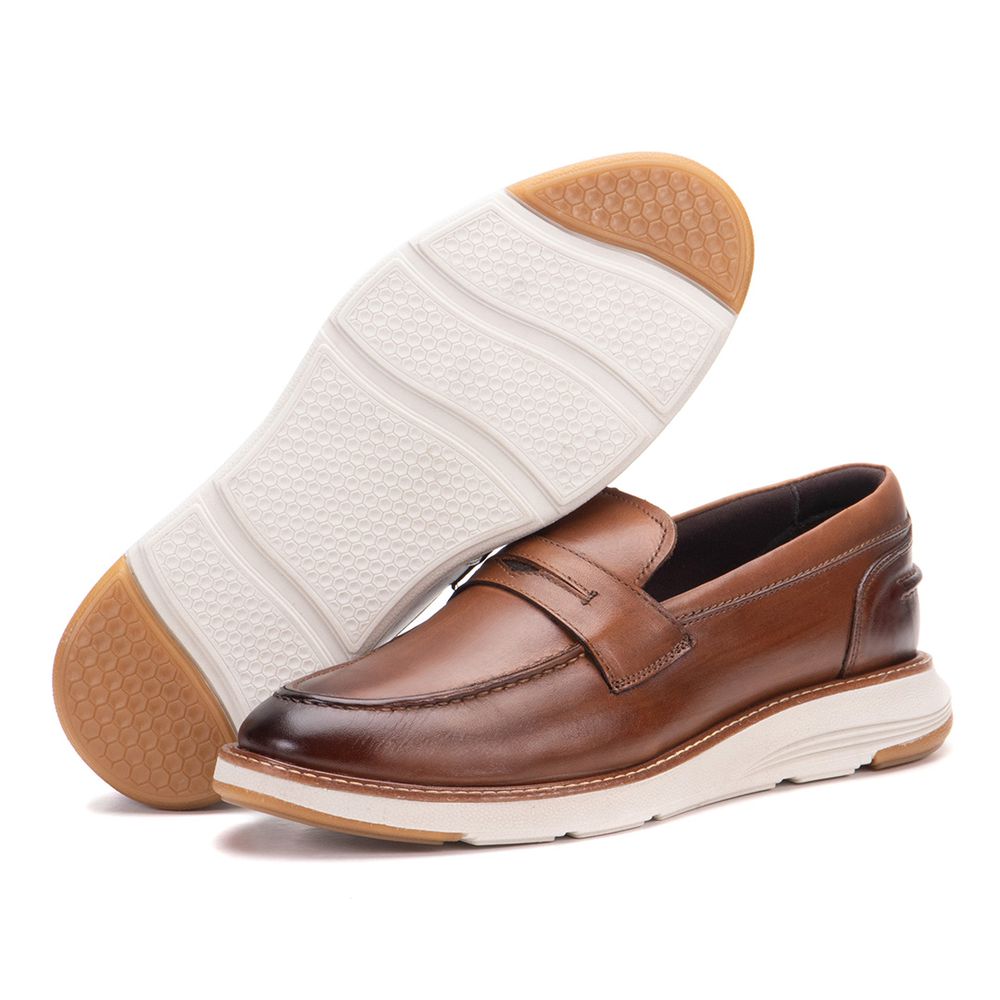 Sapato Casual De Couro Masculino Mocassim Marrom C... - KÉFFOR Calçados