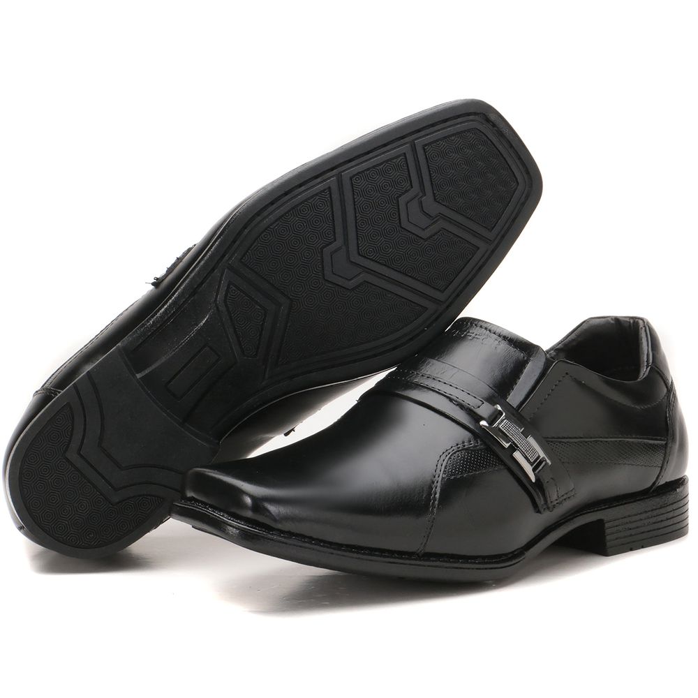 Sapato Social Masculino Couro Preto Bico Largo Met... - KÉFFOR Calçados