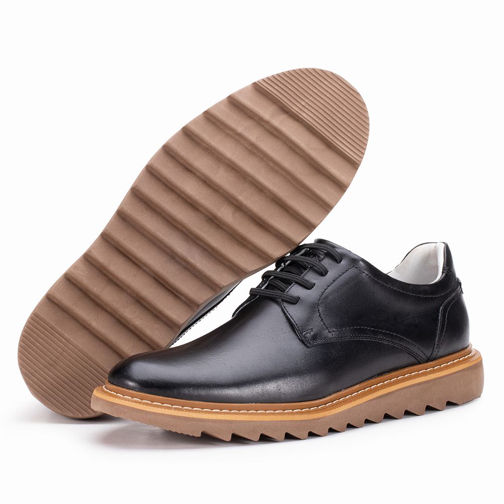 Sapato Casual Palermo de Couro Preto Sola Tratorad... - KÉFFOR Calçados