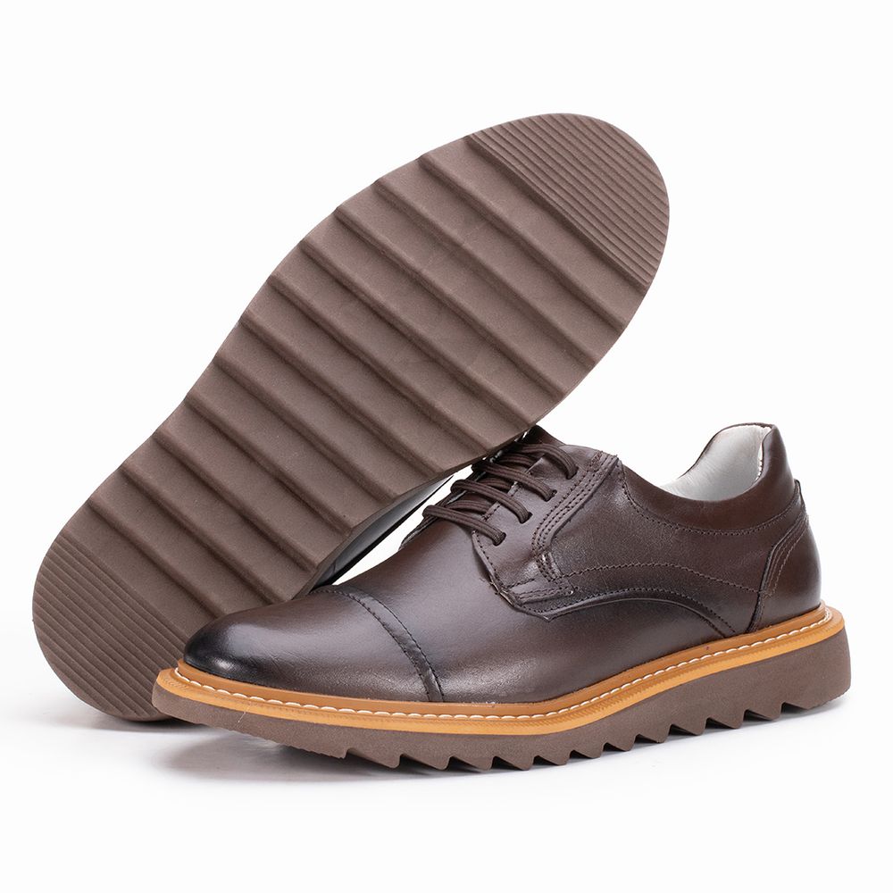 Sapato Casual Palermo de Couro Marrom Sola Tratora... - KÉFFOR Calçados