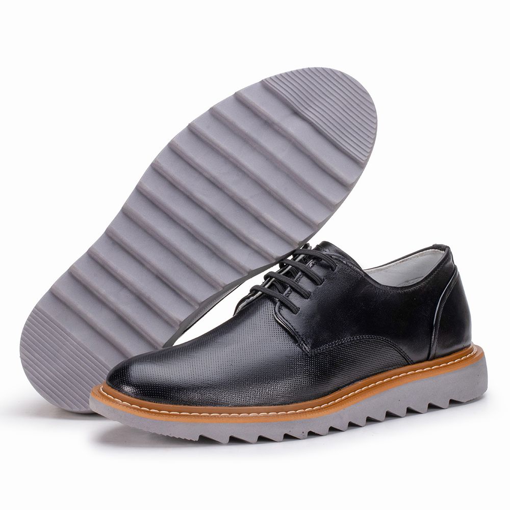 Sapato Casual Palermo de Couro Preto Sola Tratorad... - KÉFFOR Calçados