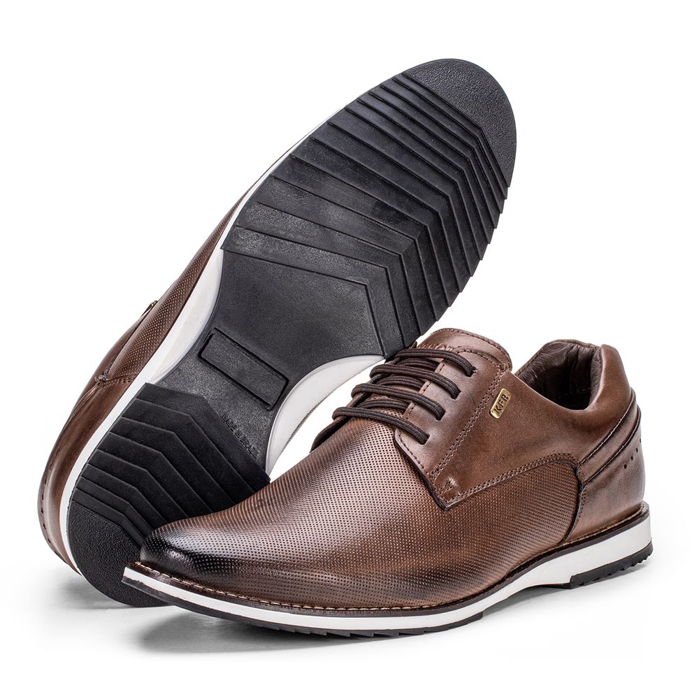Sapato De Couro Oxford Masculino Castanho Calce Fá... - KÉFFOR Calçados