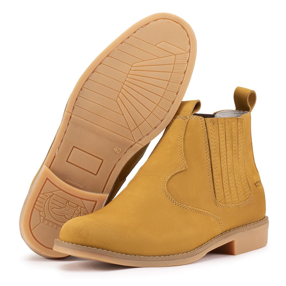 Bota Masculina Couro Legítimo Bico Redondo Amarelo... - KÉFFOR Calçados