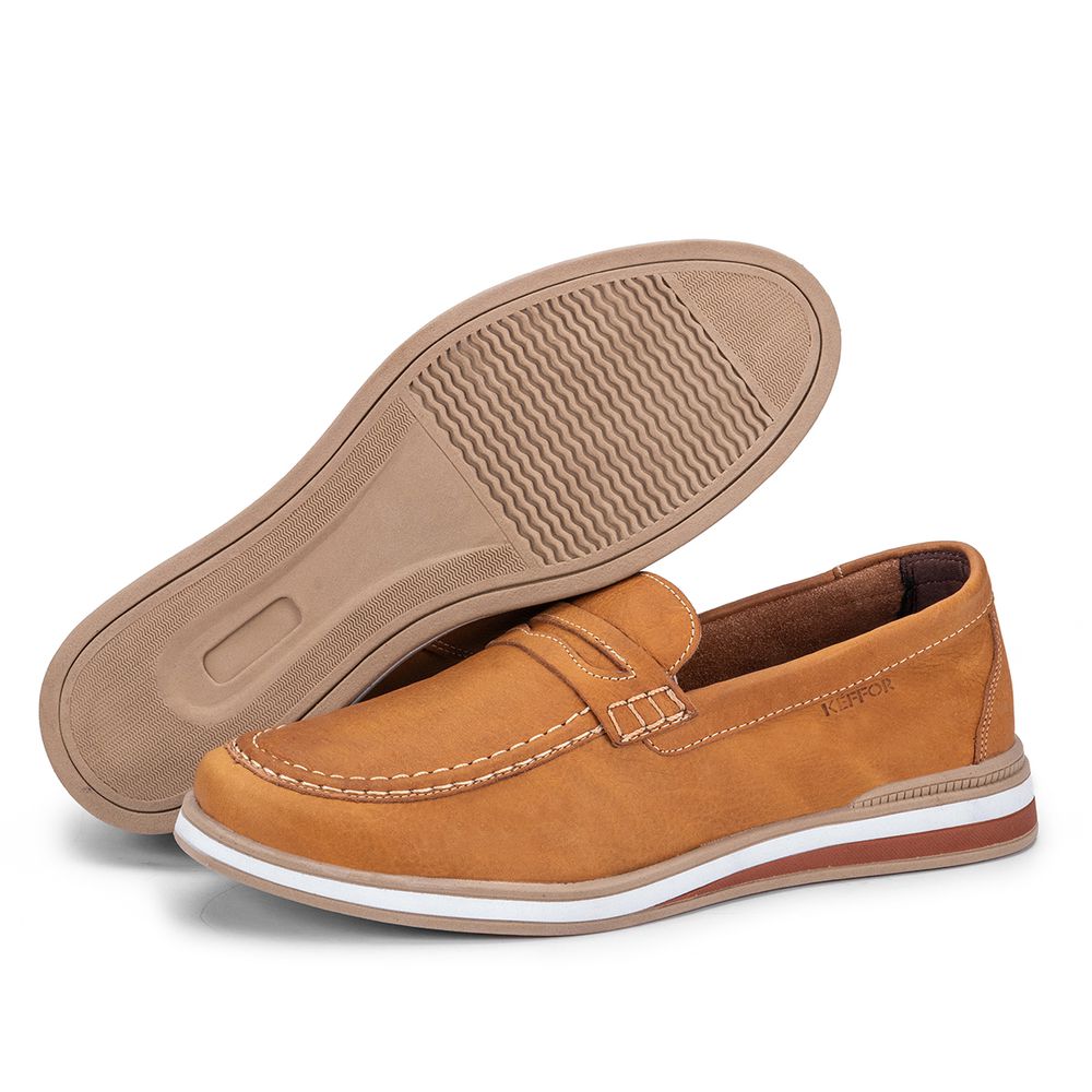Mocassim Masculino De Couro Confortável Bege Trent... - KÉFFOR Calçados