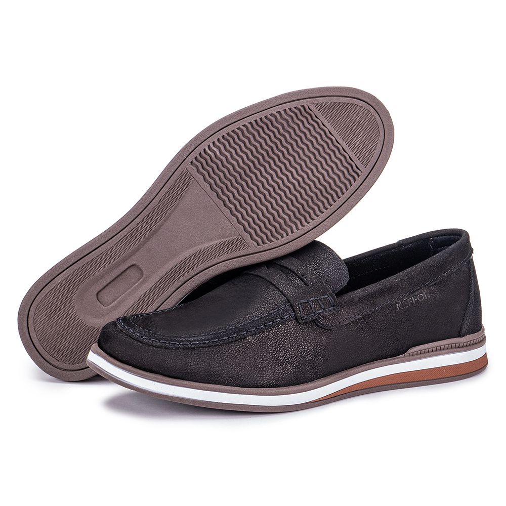 Mocassim Masculino De Couro Confortável Preto Tren... - KÉFFOR Calçados