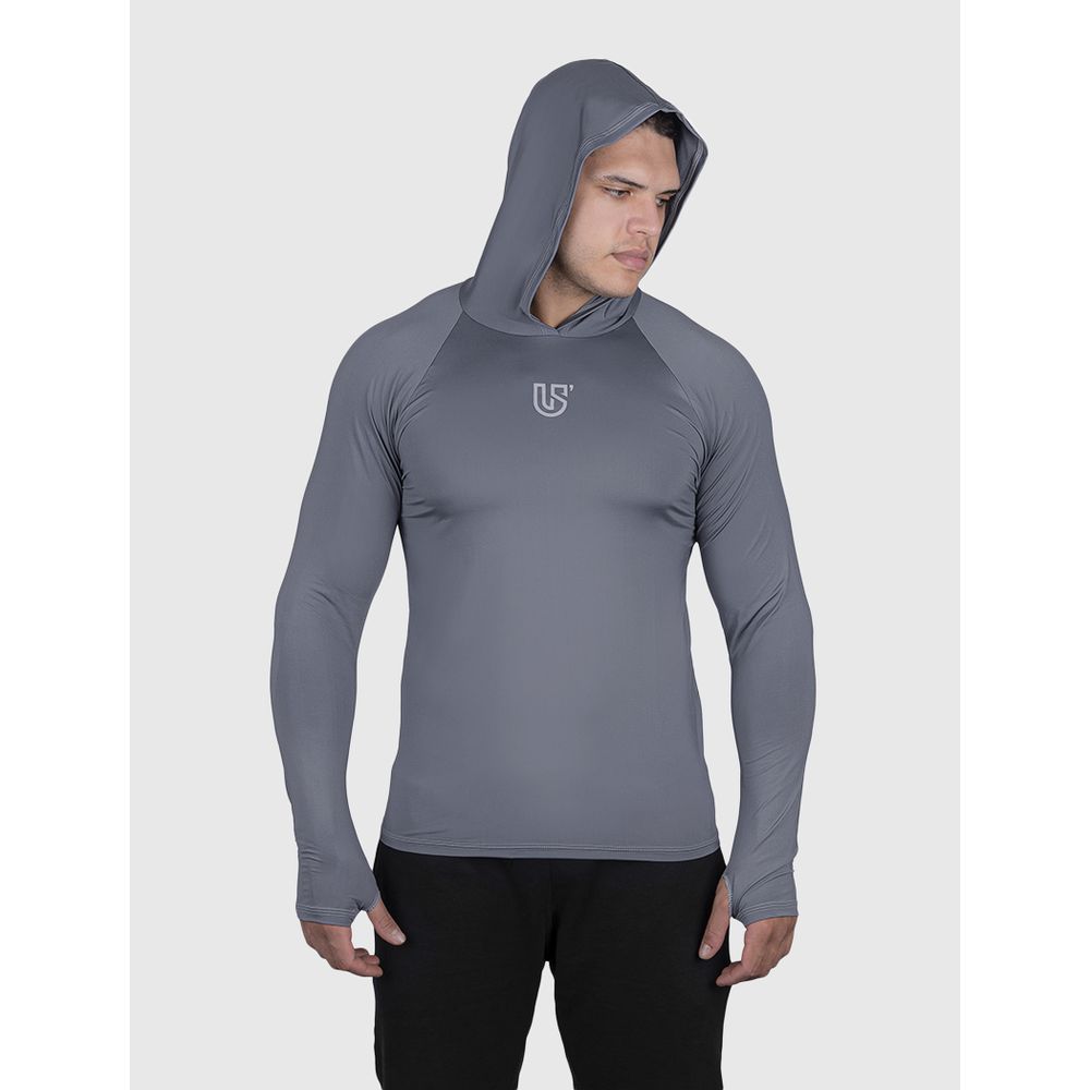 Camiseta Cinza USUP Capuz Manga Longa Microdry UV5... - US'UP
