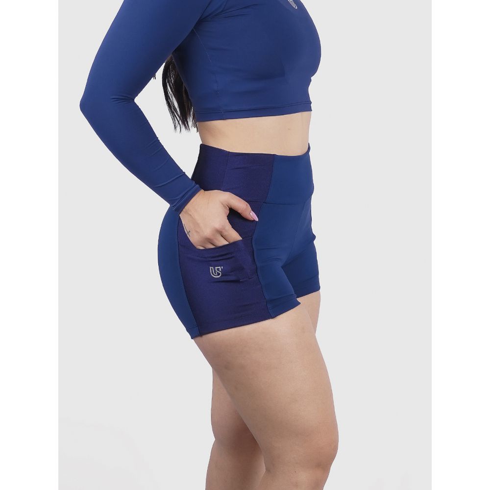 Short Luna Azul Navy Poliamida Uv 50+ Blackout Bolsos na Lateral 