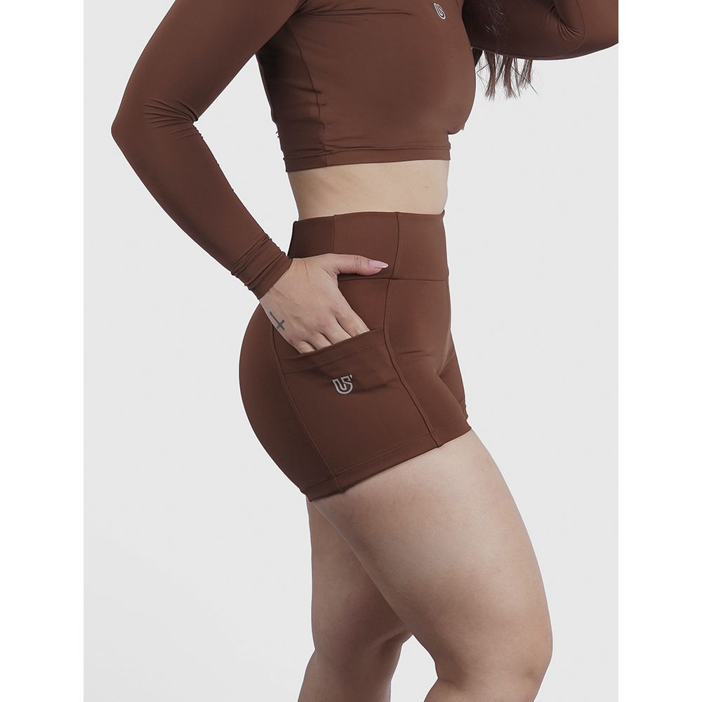 Short Luna Café Poliamida Uv 50+ Blackout Bolsos na Lateral 