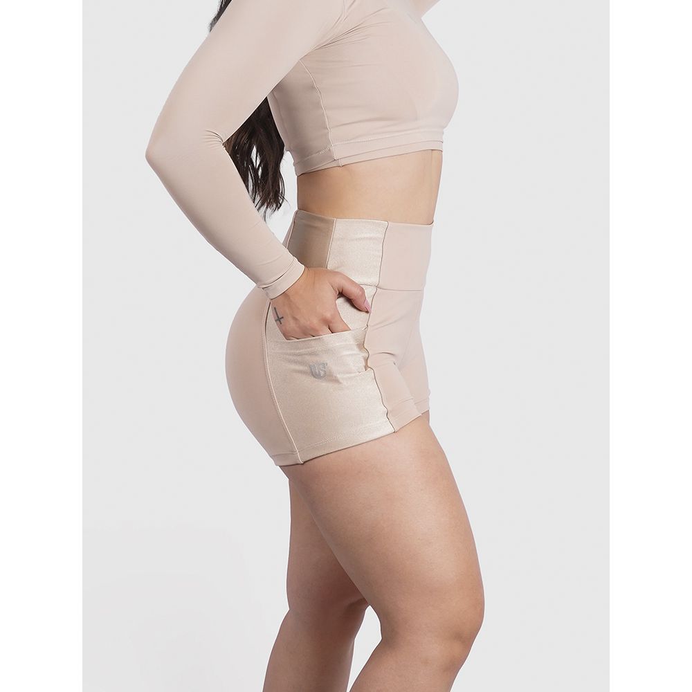 Short Luna Creme Poliamida Uv 50+ Blackout Bolsos na Lateral 