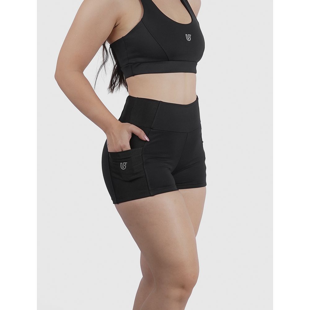 Short Luna Preto Poliamida Uv 50+ Blackout Bolsos na Lateral