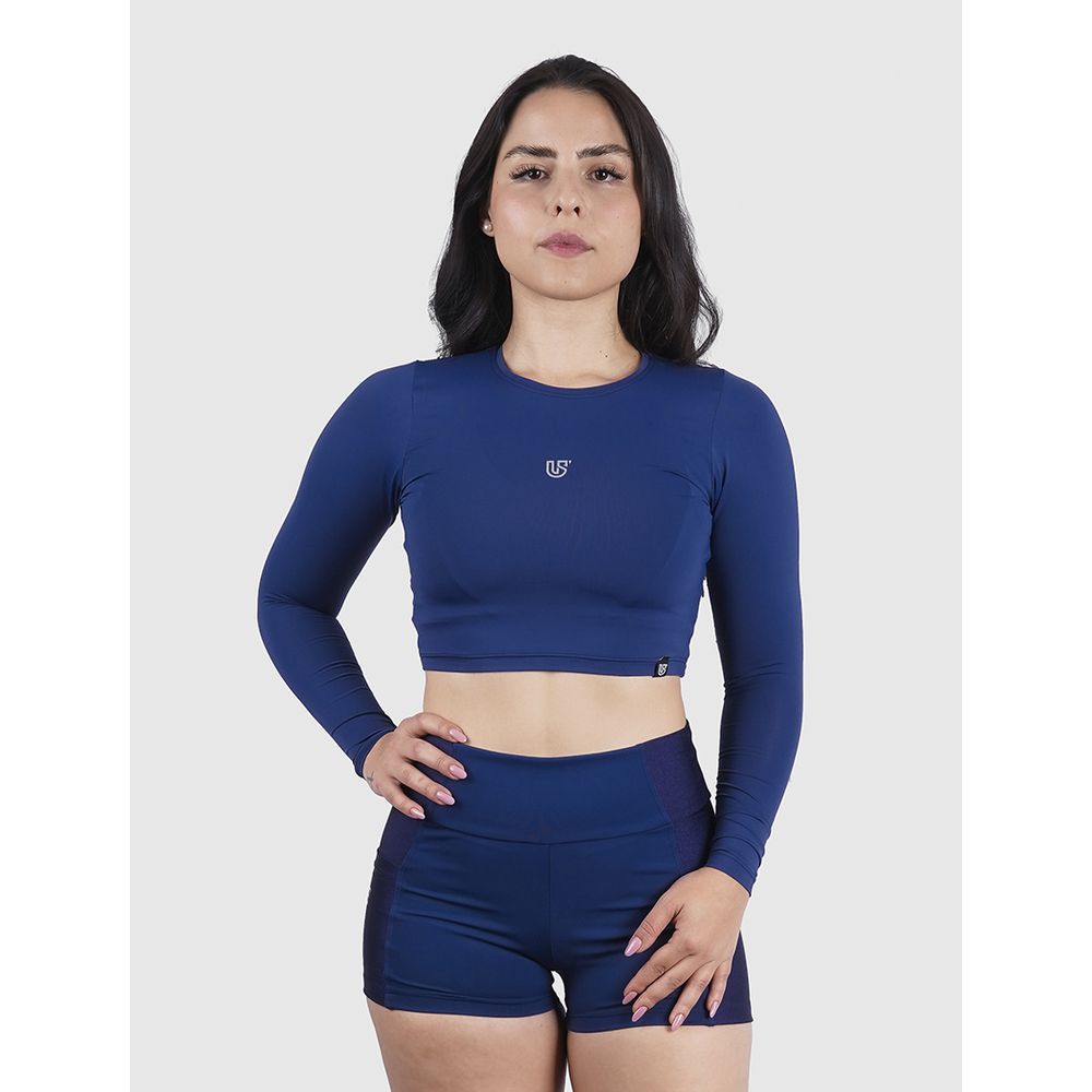 Cropped Luna Usup Azul Navy Poliamida Uv 50+ Blackout Manga Longa