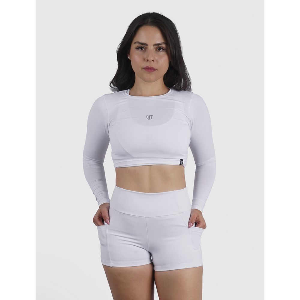 Cropped Luna Usup Branco Poliamida Uv 50+ Blackout Manga Longa