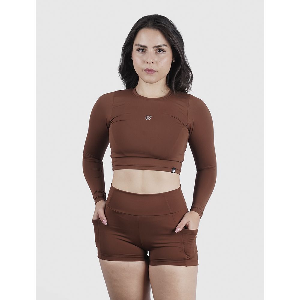 Cropped Luna Usup Café Poliamida Uv 50+ Blackout Manga Longa