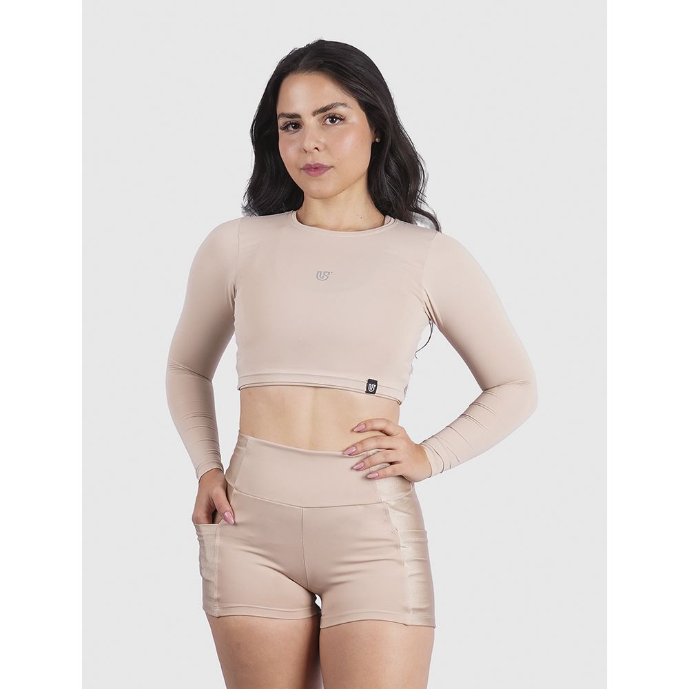 Cropped Luna Usup Creme Poliamida Uv 50+ Blackout Manga Longa