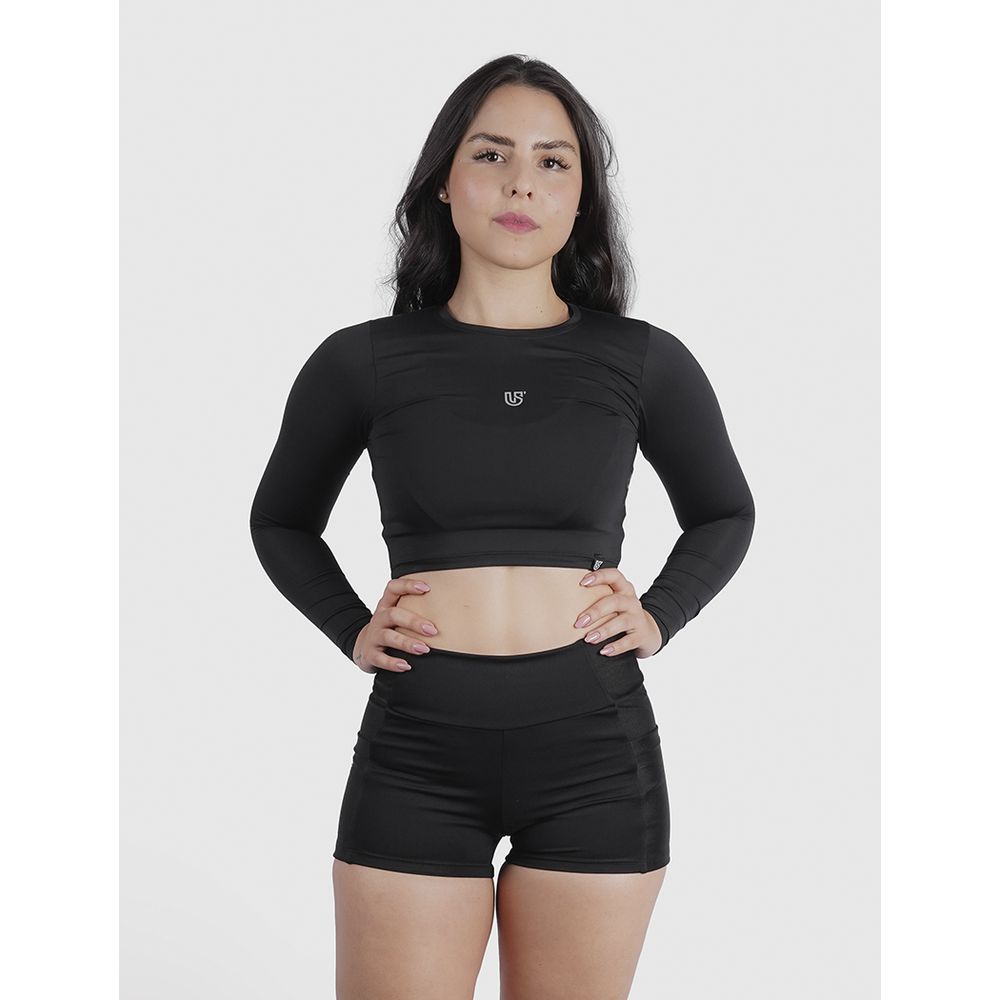 Cropped Luna Usup Preto Poliamida Uv 50+ Blackout Manga Longa