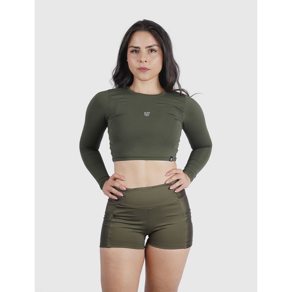 Cropped Luna Usup Verde Militar Poliamida Uv 50+ Blackout Manga Longa 