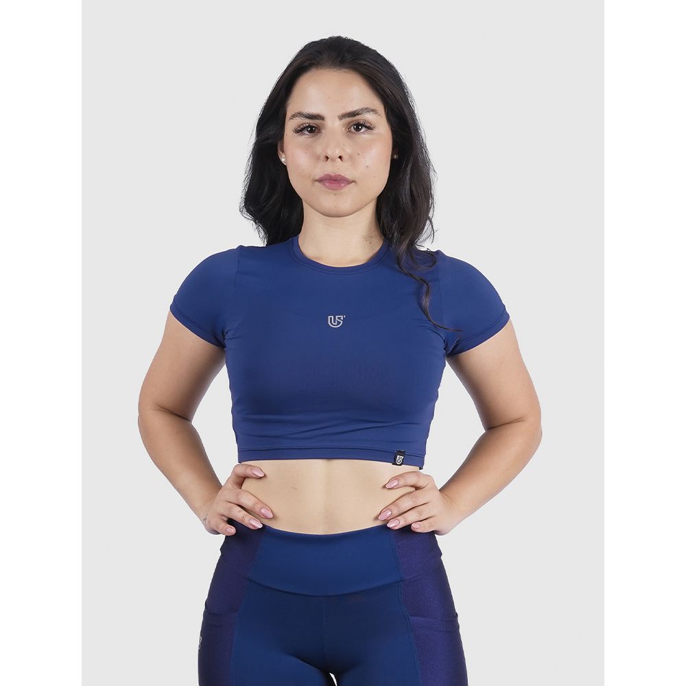 Cropped Luna Usup Azul Navy Poliamida Uv 50+ Blackout Manga Curta