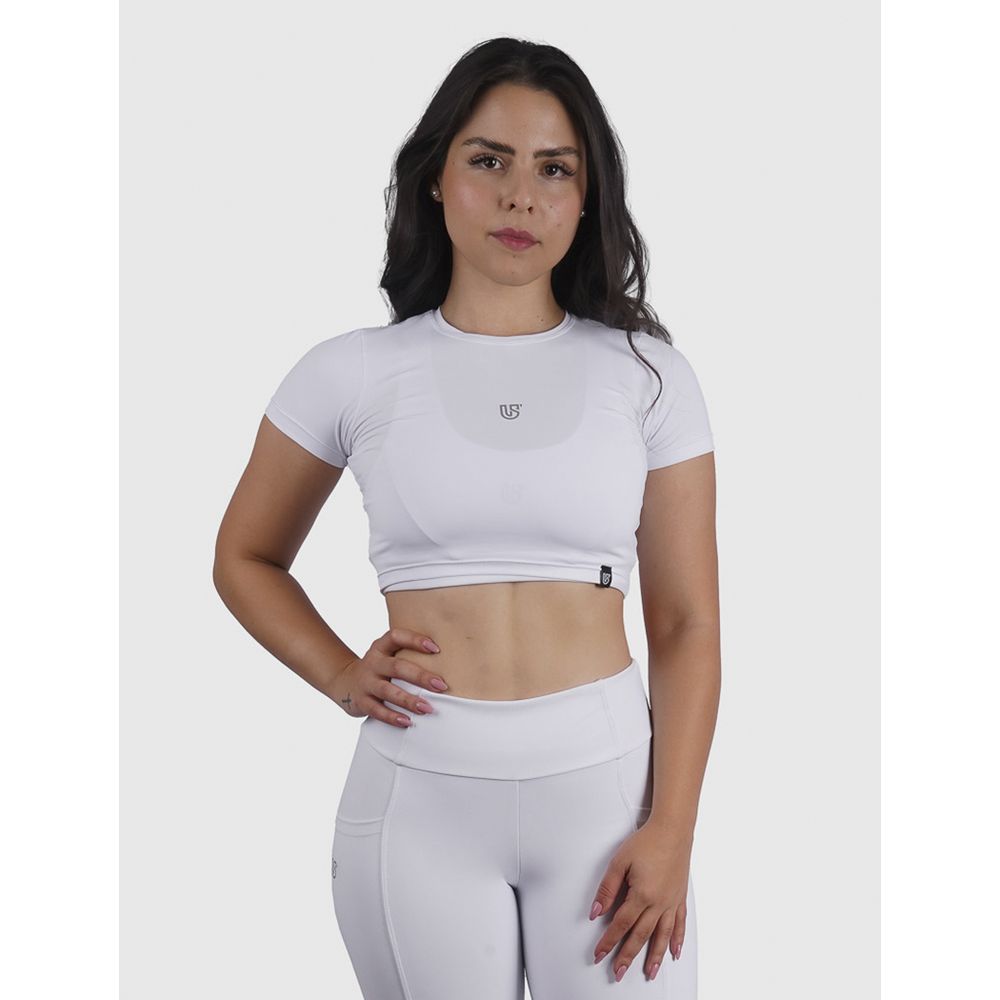 Cropped Luna Usup Branco Poliamida Uv 50+ Blackout Manga Curta 