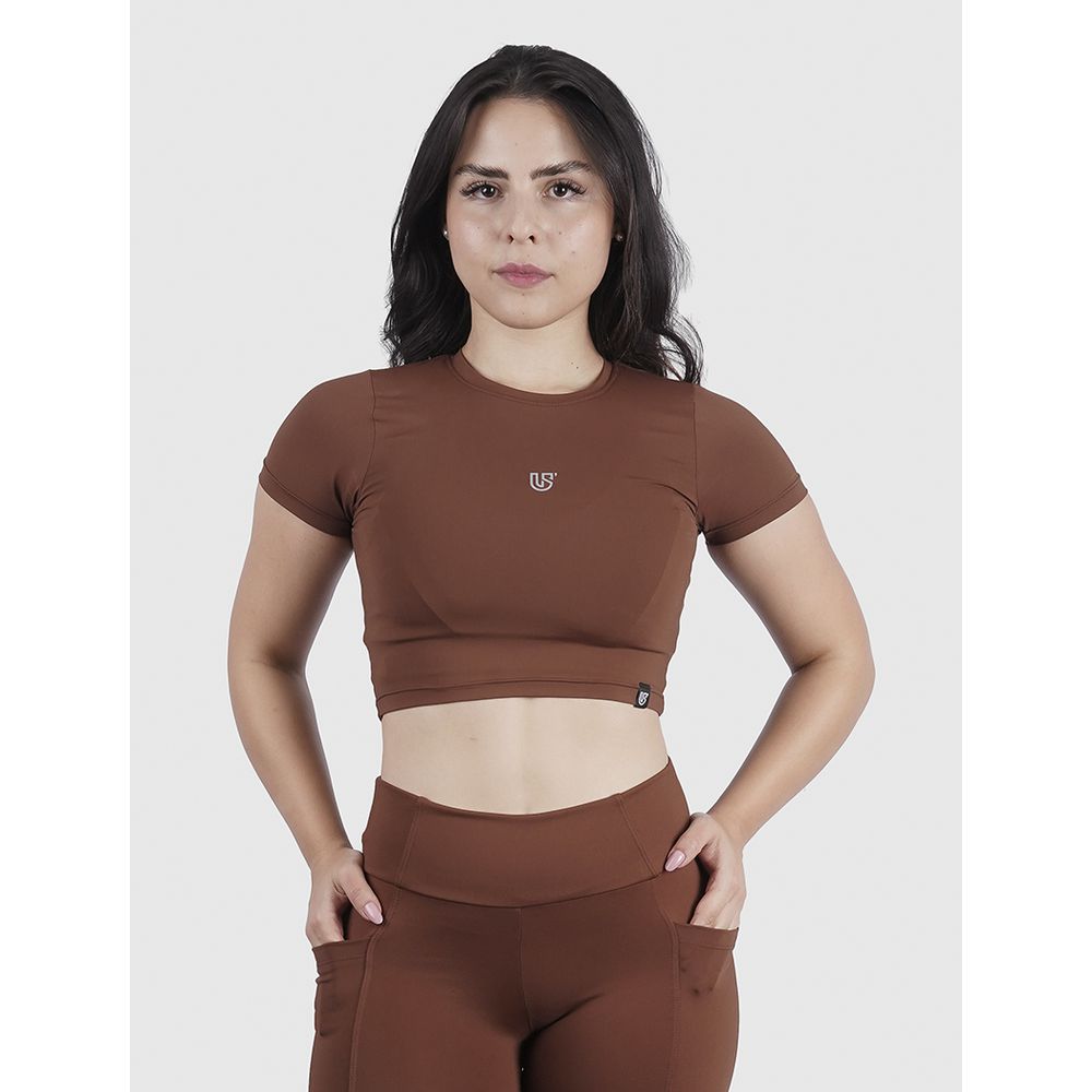 Cropped Luna Usup Café Poliamida Uv 50+ Blackout Manga Curta 
