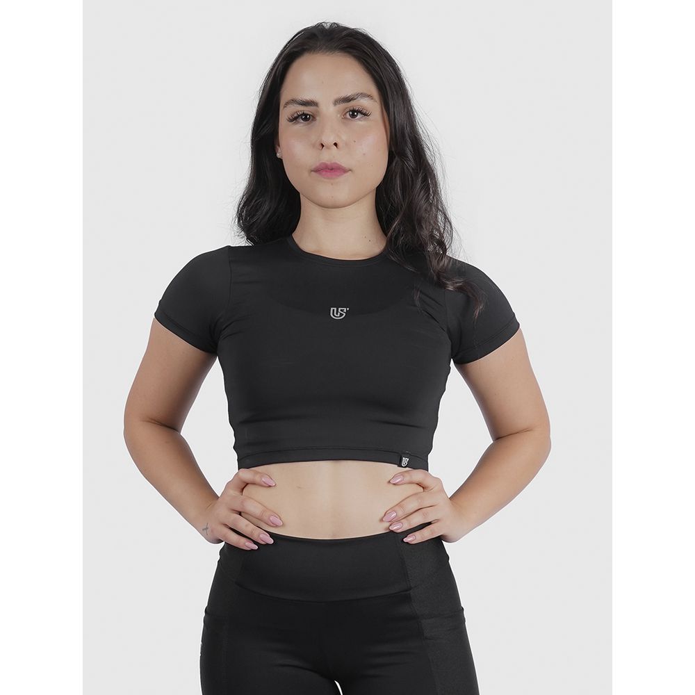 Cropped Luna Usup Preto Poliamida Uv 50+ Blackout Manga Curta