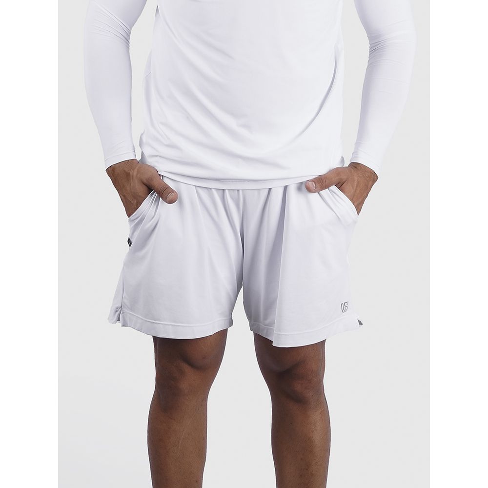 Short Duble Usup Branco Compression Poliamida Uv 50+ Bolsos Interno