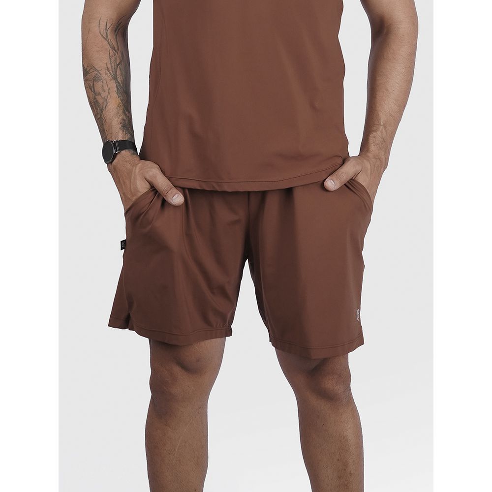 Short Duble Usup Café Compression Poliamida Uv 50+ Bolsos Interno 